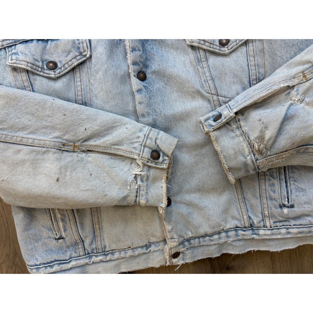 Vintage Levis Sherpa denim trucker Jacket Mens XL Made USA Distressed - Picture 4 of 10